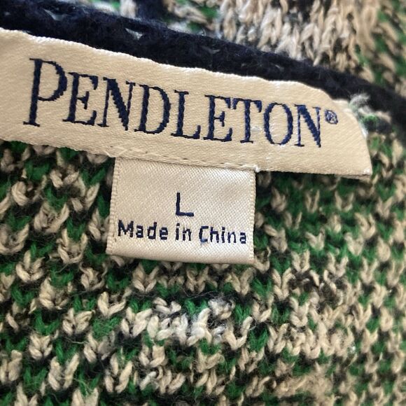 Pendleton Sweater Womens Large Blue Green Chevron Cotton Silk Cardigan - Picture 5 of 8